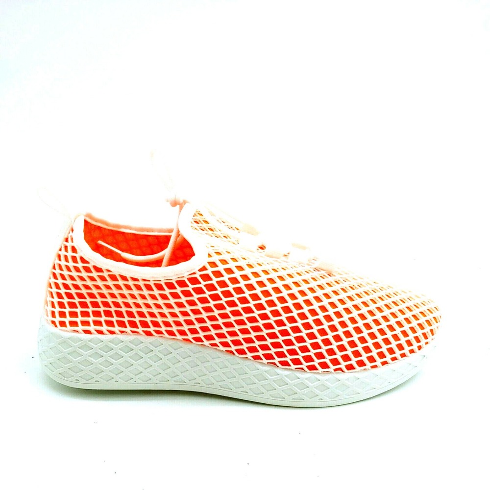 Yoki Shoes Womans Lemo Mesh Sneaker White and Orange Cushioned 6 NEW
